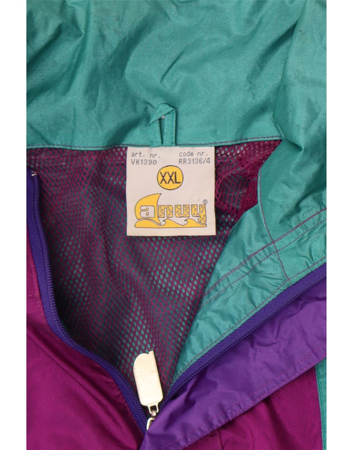 Vintage hombres chaqueta de lluvia Reino Unido 44 2XL púrpura colorblock nylon