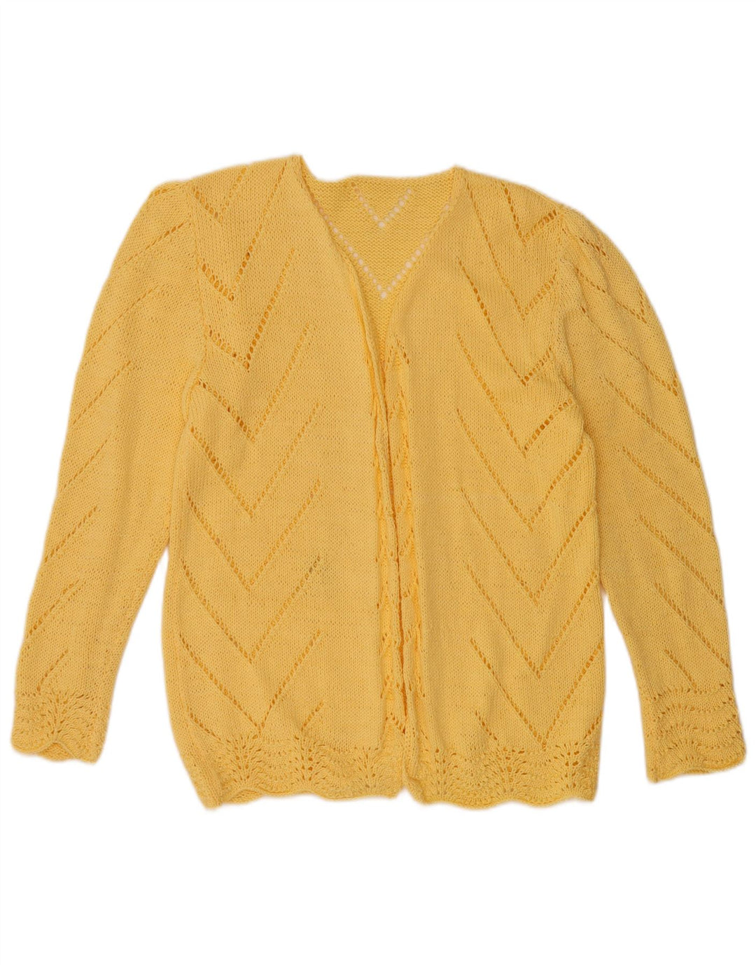 VINTAGE Mujer Open Cardigan Suéter Reino Unido 12 Amarillo Medio