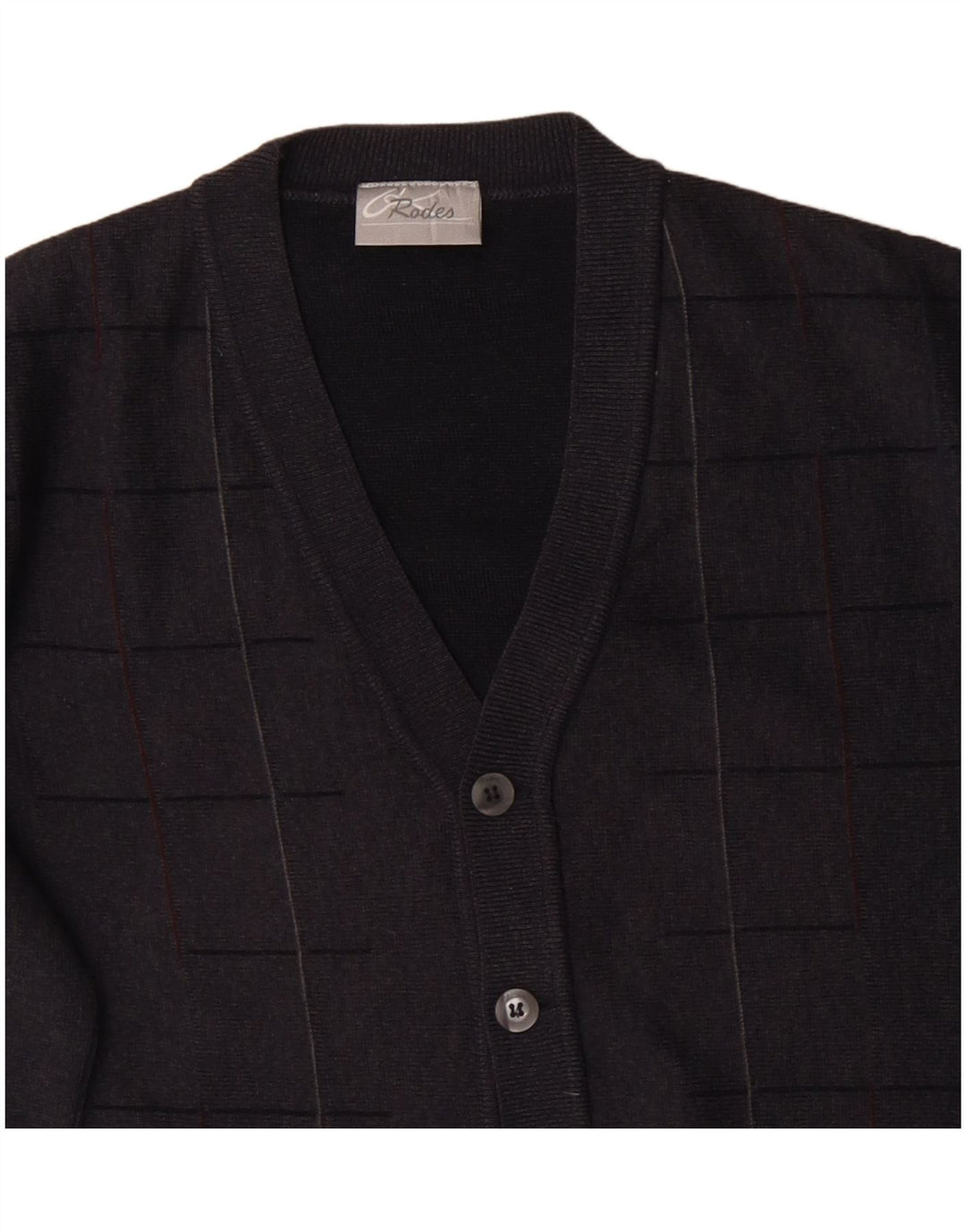 RODES Suéter tipo cárdigan para hombre de lana a cuadros gris grande