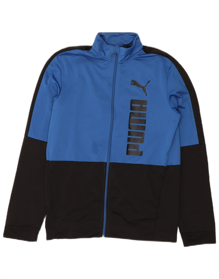 PUMA Boys Graphic Tracksuit Top Jacket 15-16 Years Blue Colourblock