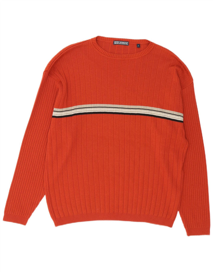 Lerros Jersey De Cuello Redondo Para Hombre De Algodón A Rayas Naranja Medio