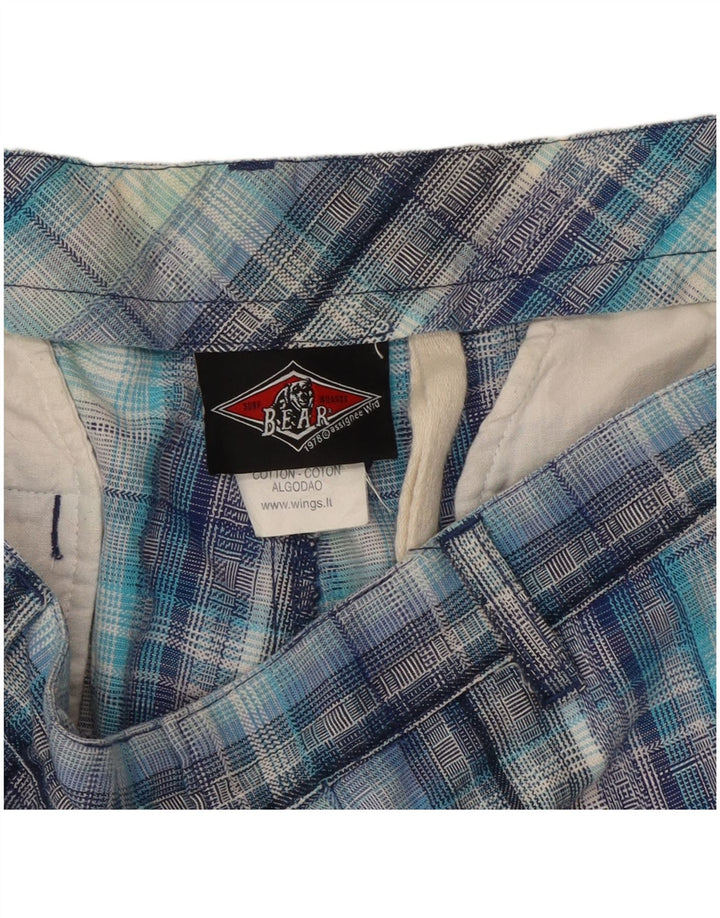 Pantalones cortos tipo cargo para hombre Bear W32 Algodón a cuadros azul medio