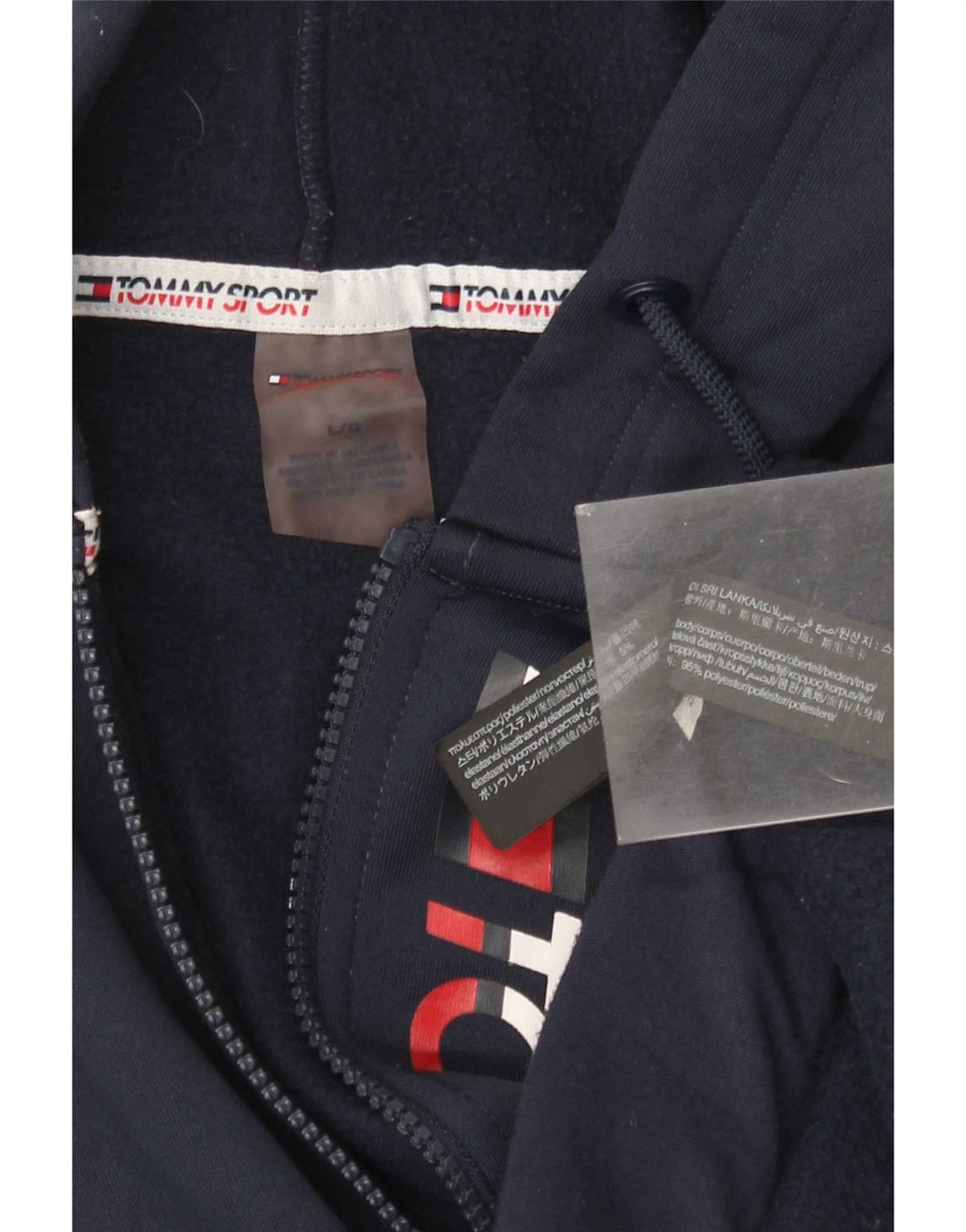 Tommy Hilfiger Suéter con capucha y cremallera gráfica para hombre Grande Poliéster azul marino