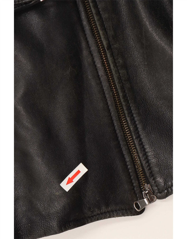 Vintage mujer chaqueta de cuero Reino Unido 12 Medio Negro