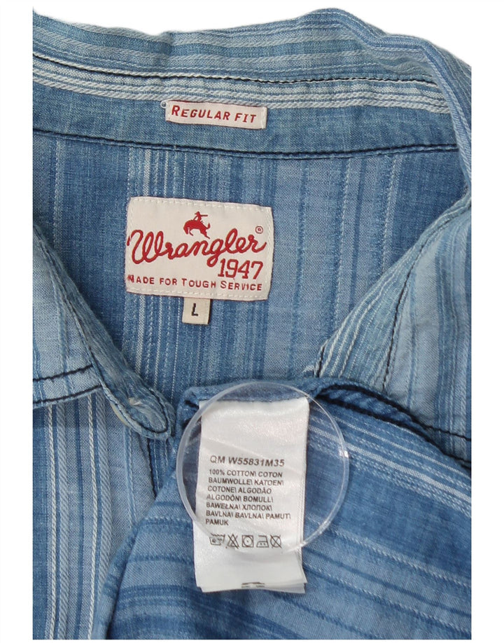 WRANGLER Camisa de franela de ajuste regular para hombre, algodón a rayas azules grandes