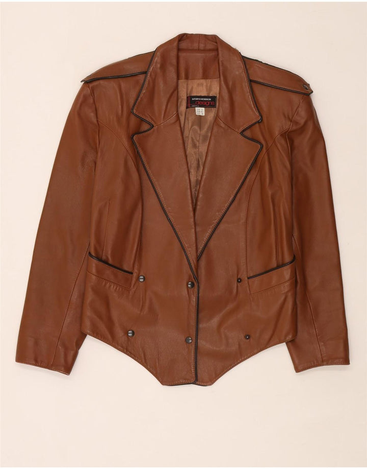 Vintage mujer crop chaqueta de cuero militar Reino Unido 12 marrón medio