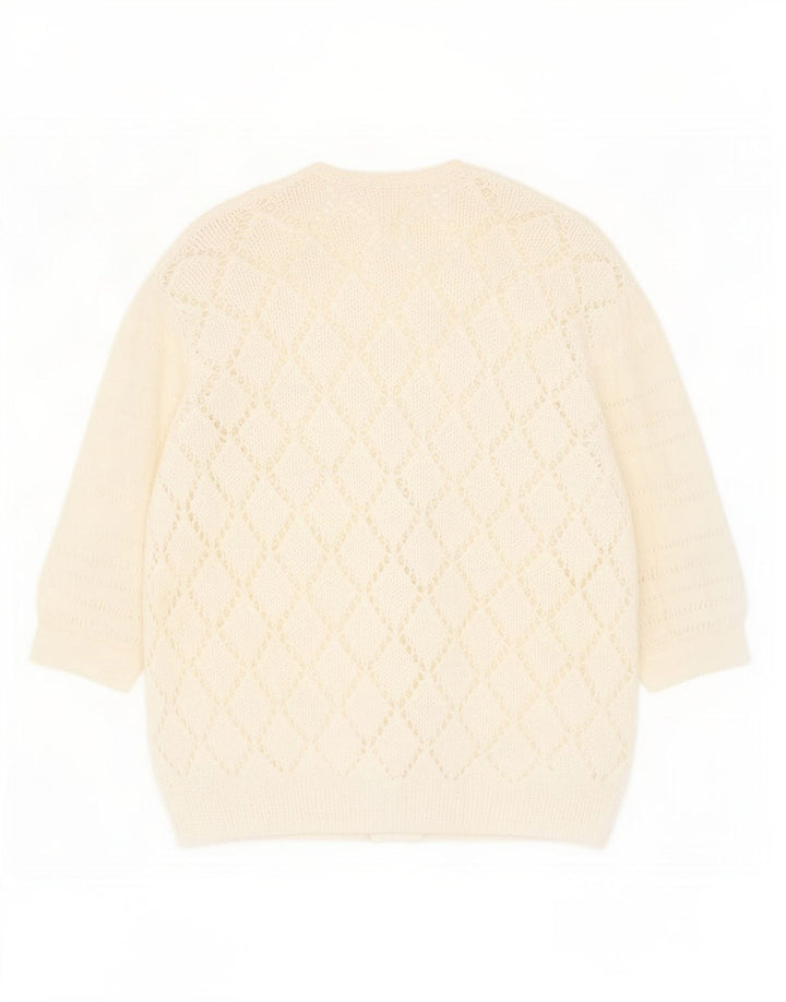 Vintage mujeres ver a través de cardigan suéter Reino Unido 14 medio blanco moteado