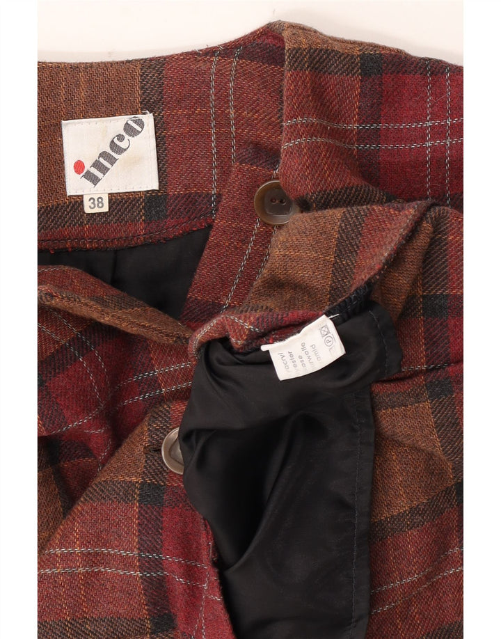 Vintage mujer crop 4 botón Blazer chaqueta EU 38 cheque marrón medio