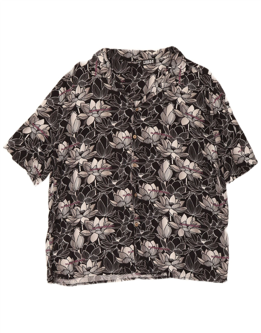 Vintage hombres camisa de manga corta grande negro floral