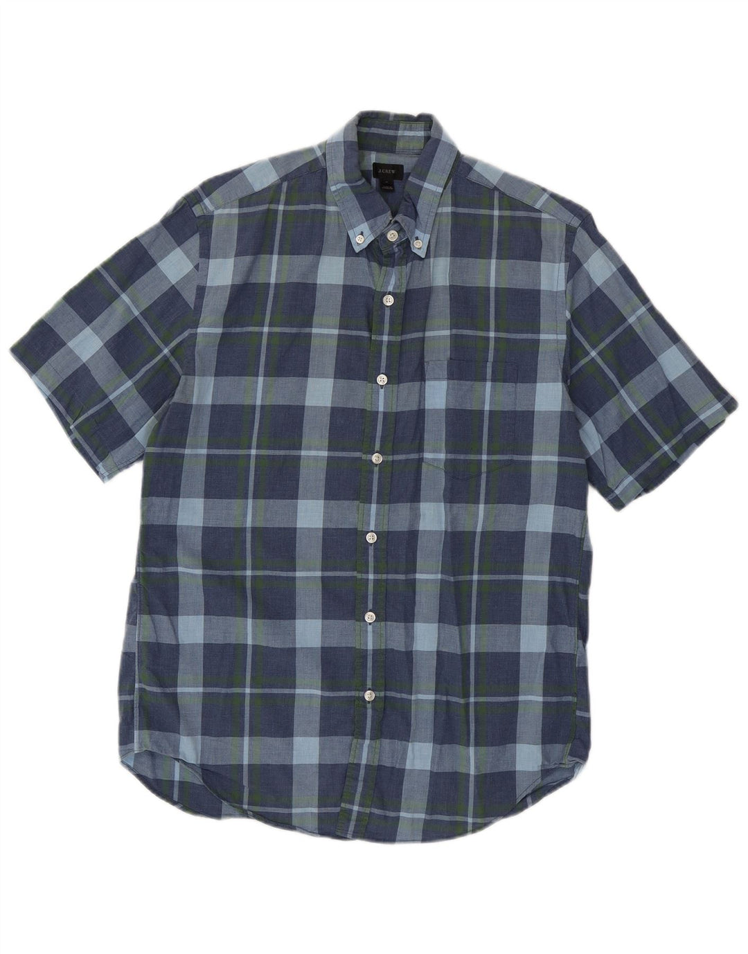 J. CREW Camisa de manga corta para hombre a cuadros azul marino mediano