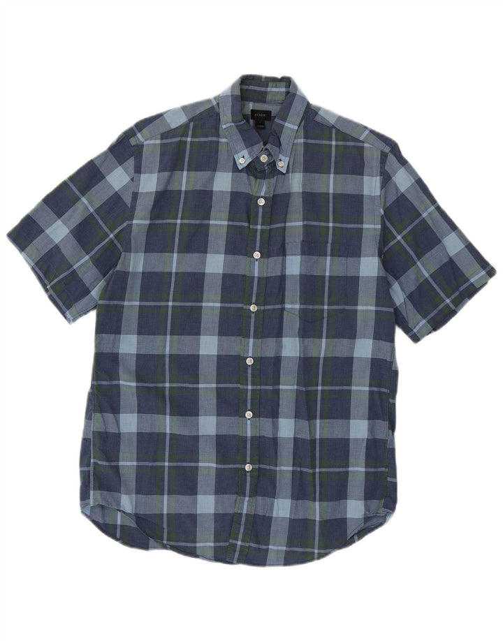 J. CREW Camisa de manga corta para hombre a cuadros azul marino mediano