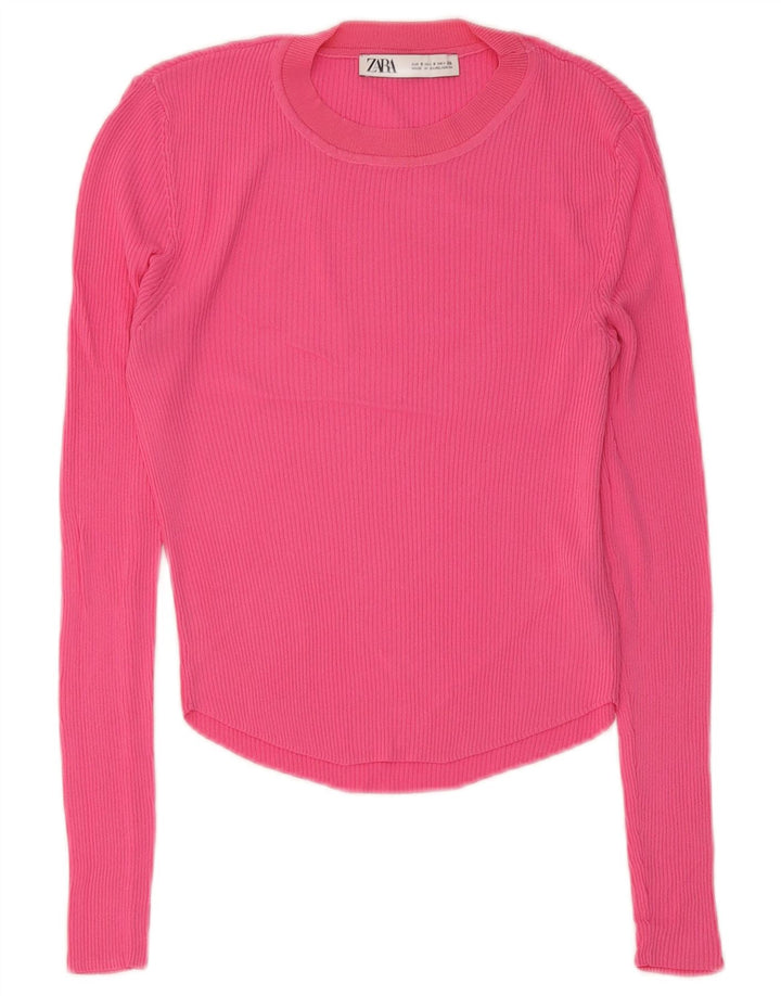 Zara Mujer Regular Top Manga Larga UK 8 Small Viscosa Rosa
