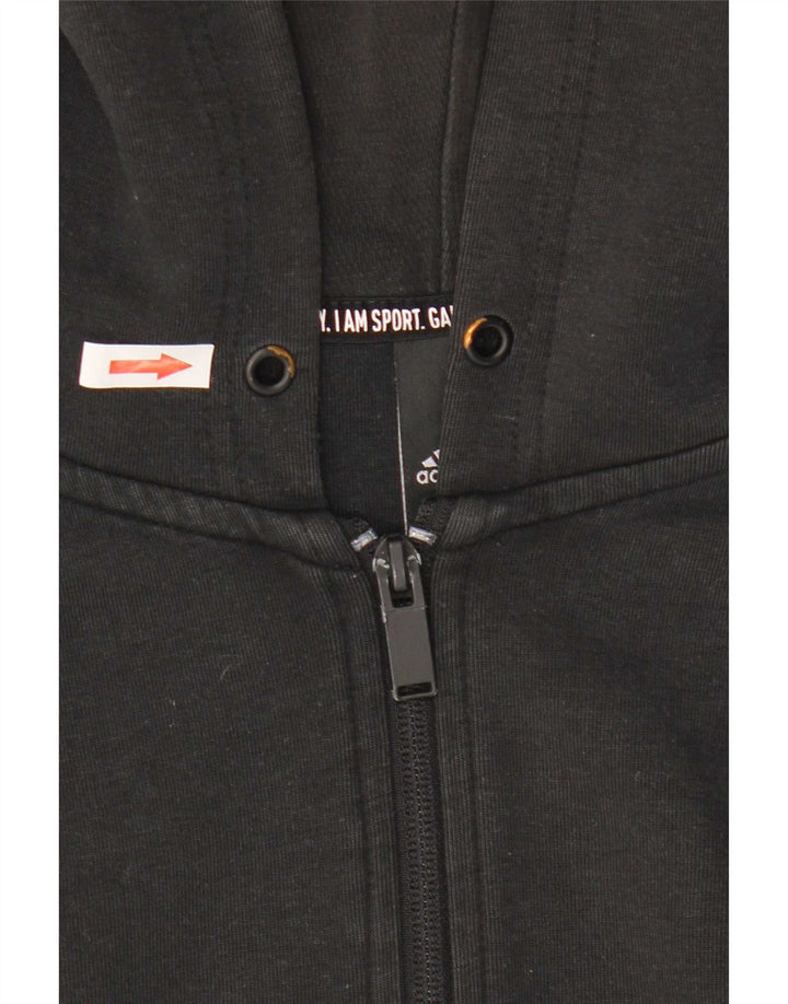 Adidas - Sudadera con capucha y cremallera para hombre, algodón negro mediano