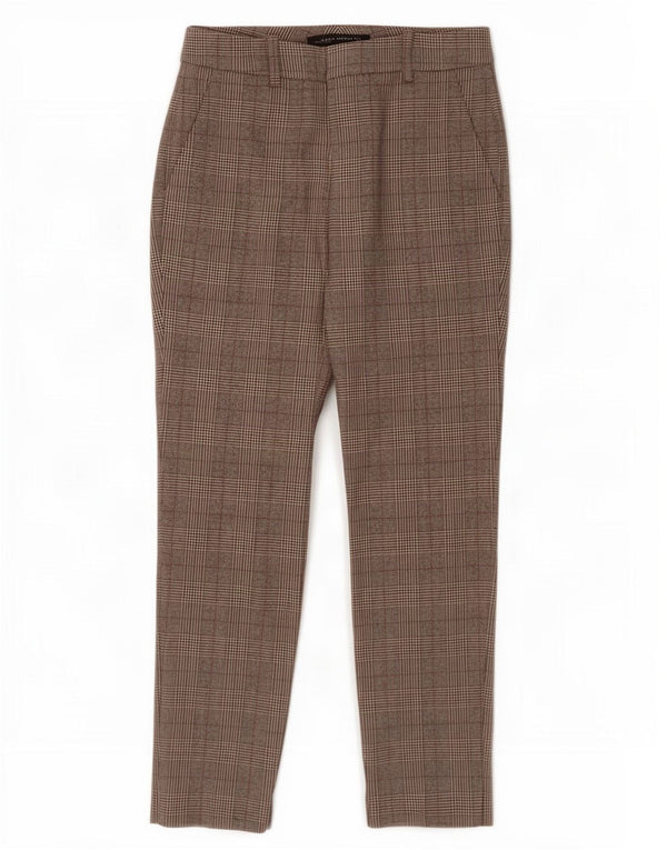 Zara Mujer Pantalones Casuales Slim EU 34 2XS W24 L27 Marrón Pata De Gallo