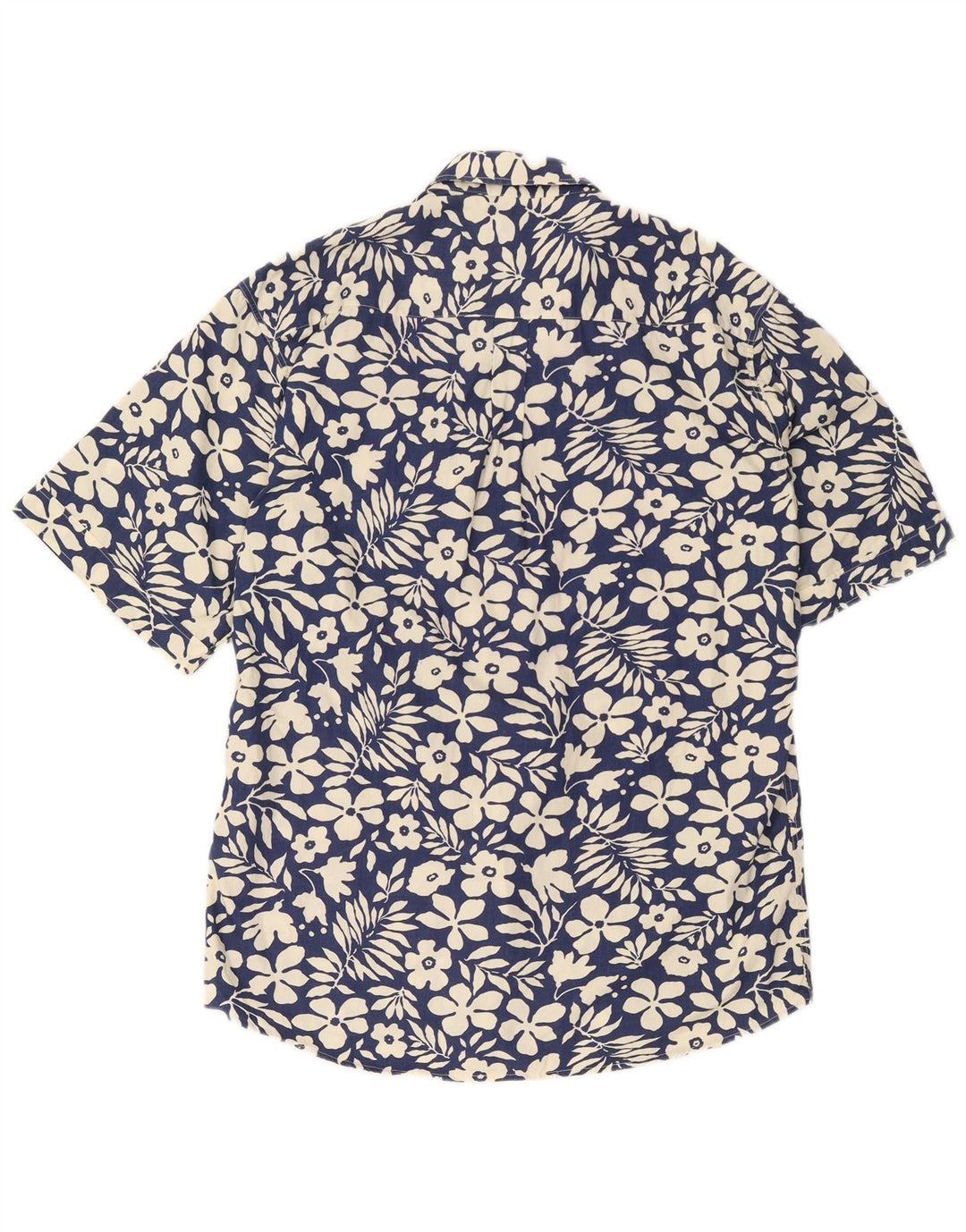 Vintage hombres camisa de manga corta medio azul marino floral