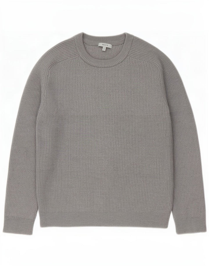Reiss - Jersey de cuello redondo para hombre, talla grande, lana gris