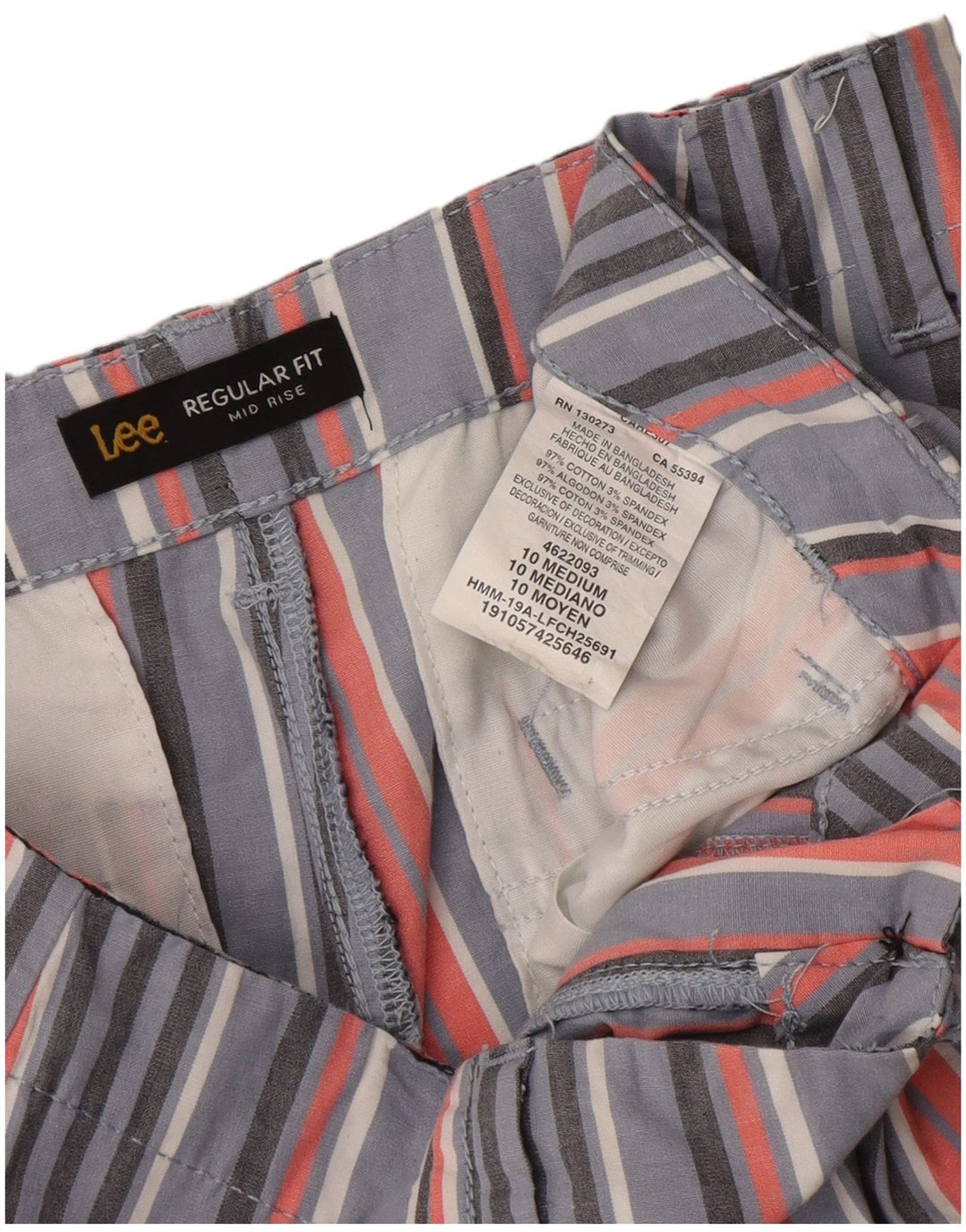 Lee Pantalones cortos casuales de tiro medio para mujer US 10 grande W34 multicolor a rayas