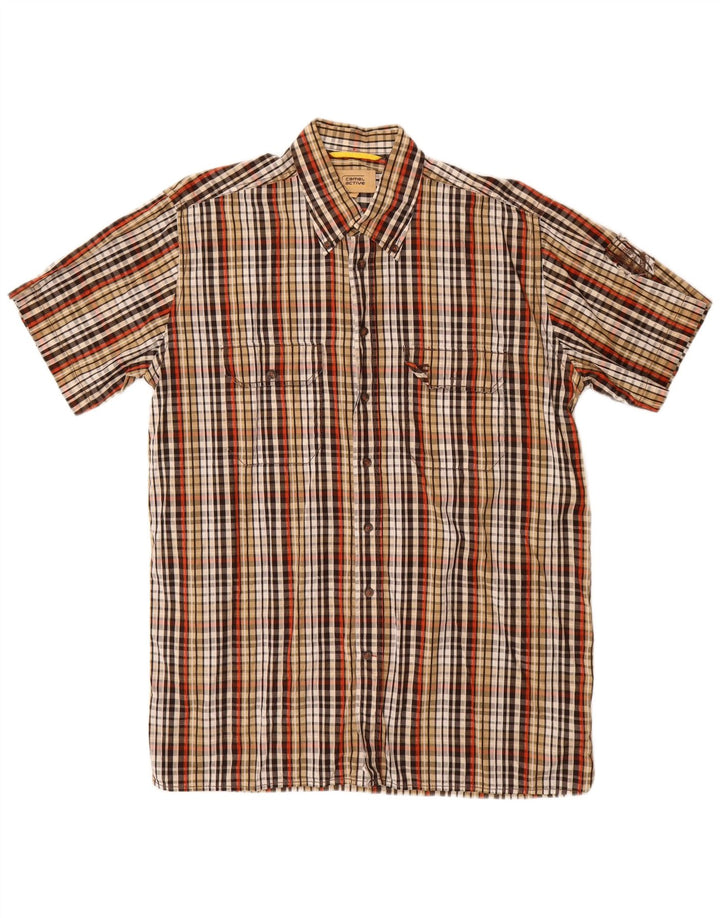 CAMEL ACTIVE Camisa de manga corta para hombre de algodón con cuadros multicolores grandes