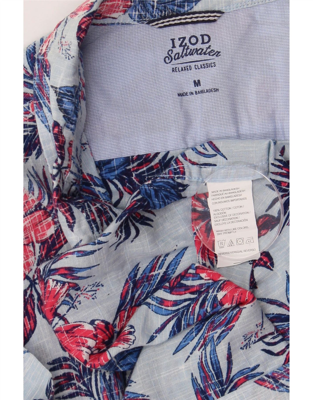 Izod Hombre Camisa De Manga Corta De Agua Salada De Algodón Floral Azul Medio