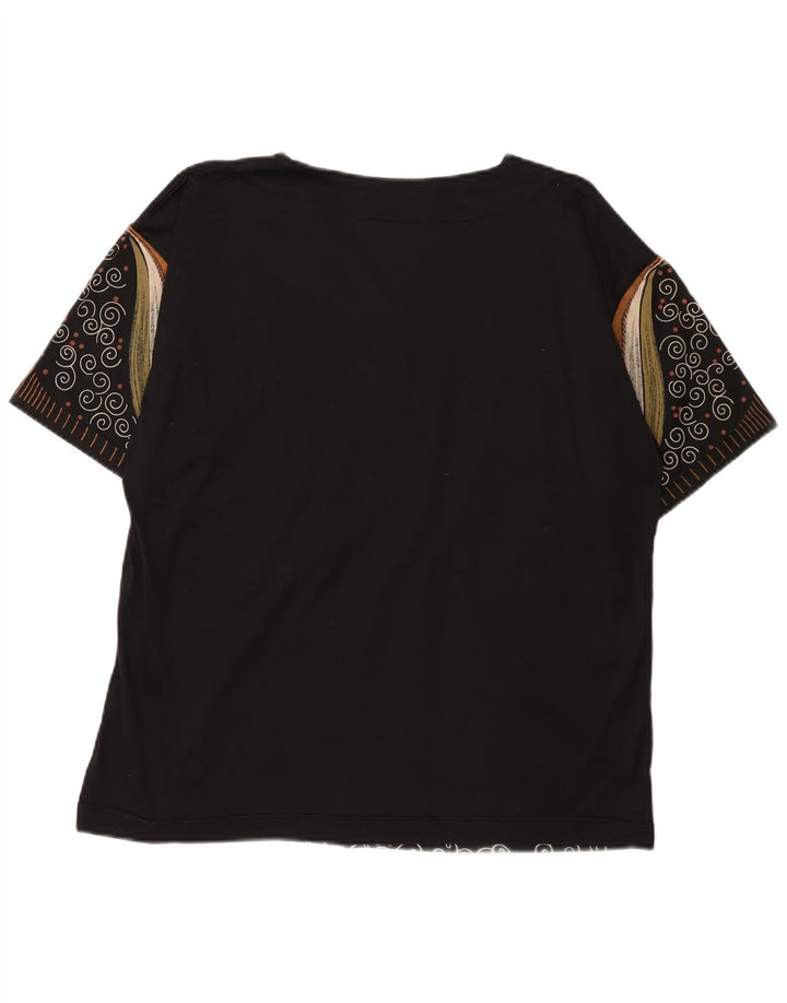Vintage mujeres patrón abstracto camiseta gráfica Top Reino Unido 16 grande negro
