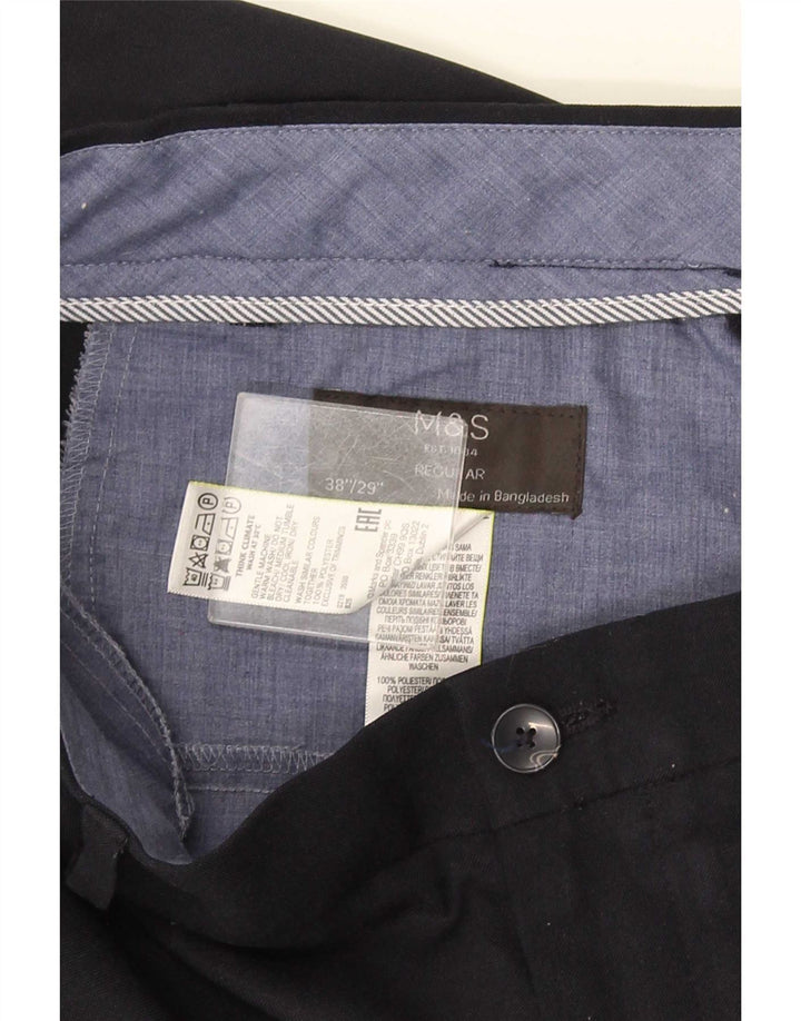 Marks & Spencer Pantalón chino regular para hombre W38 L29 Poliéster azul marino