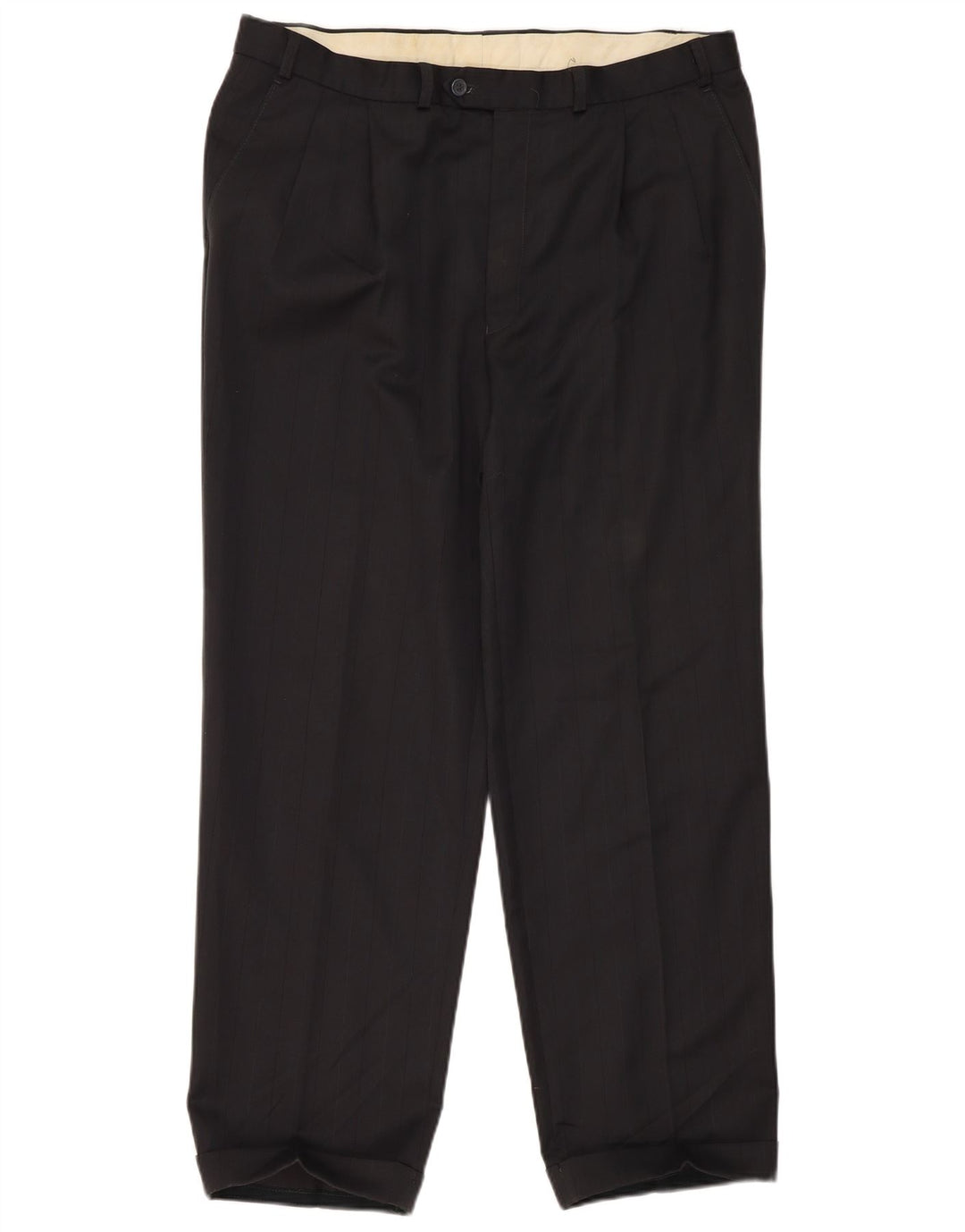 Marks & Spencer Pantalón de traje con pinzas para hombre W38 L31 Poliéster negro