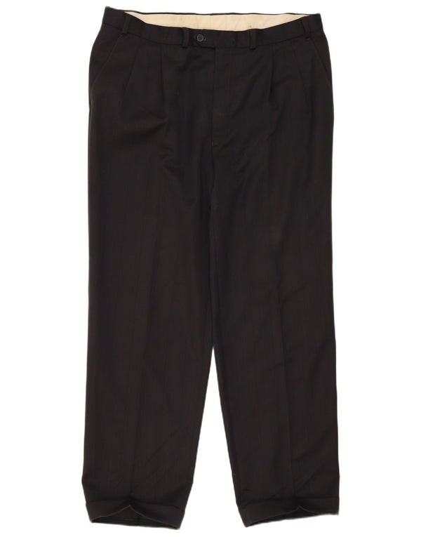 Marks & Spencer Pantalón de traje con pinzas para hombre W38 L31 Poliéster negro