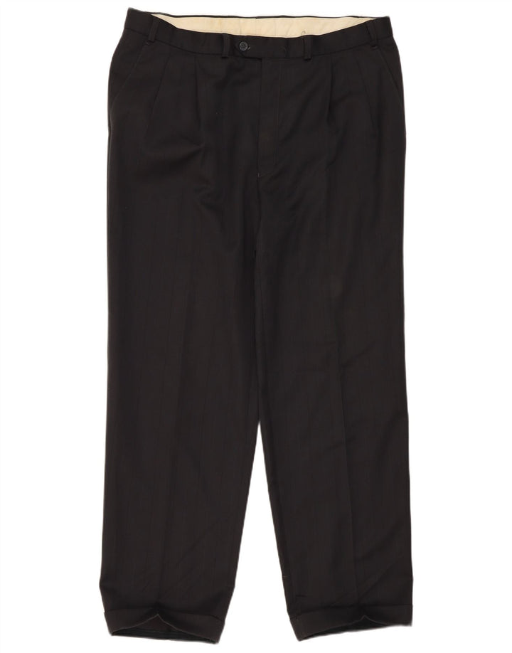 Marks & Spencer Pantalón de traje con pinzas para hombre W38 L31 Poliéster negro
