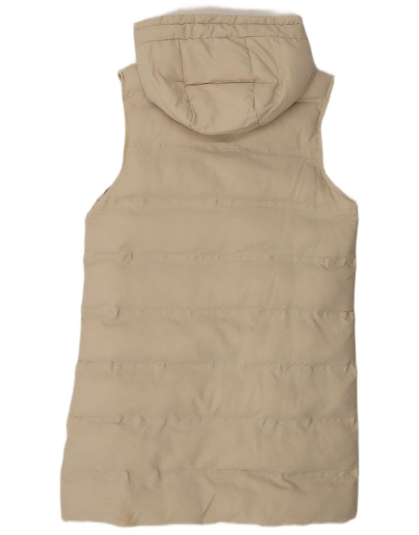 Zara Mujer Chaleco Largo Acolchado Con Capucha UK 40 Small Beige