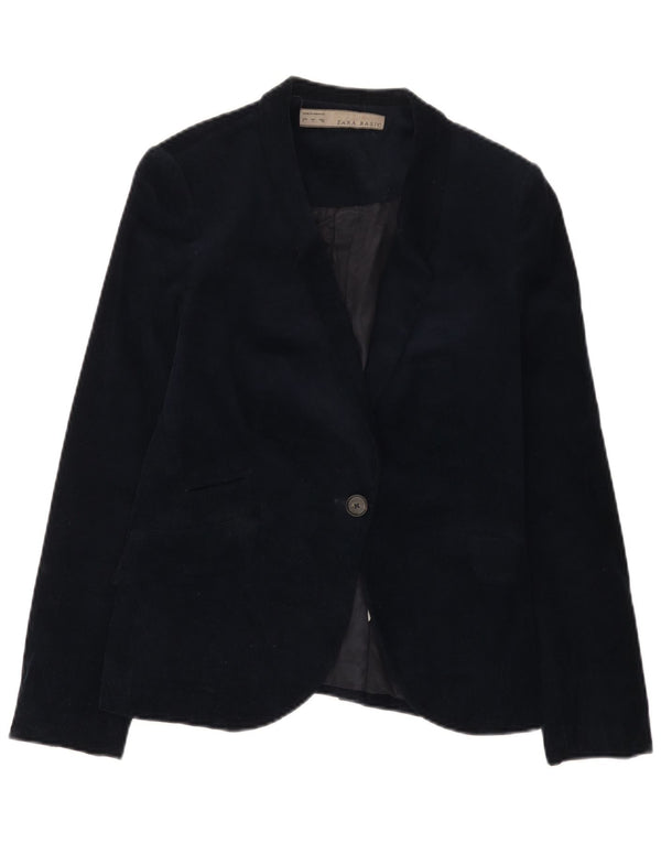 Zara Chaqueta Blazer De Pana Con 1 Botón Para Mujer UK 44 Grande Algodón Azul Marino