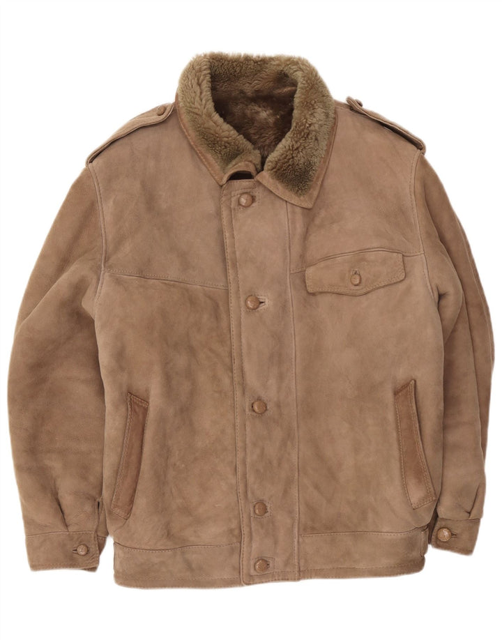 Chaqueta de piel de oveja militar vintage para hombre IT 52 XL Beige