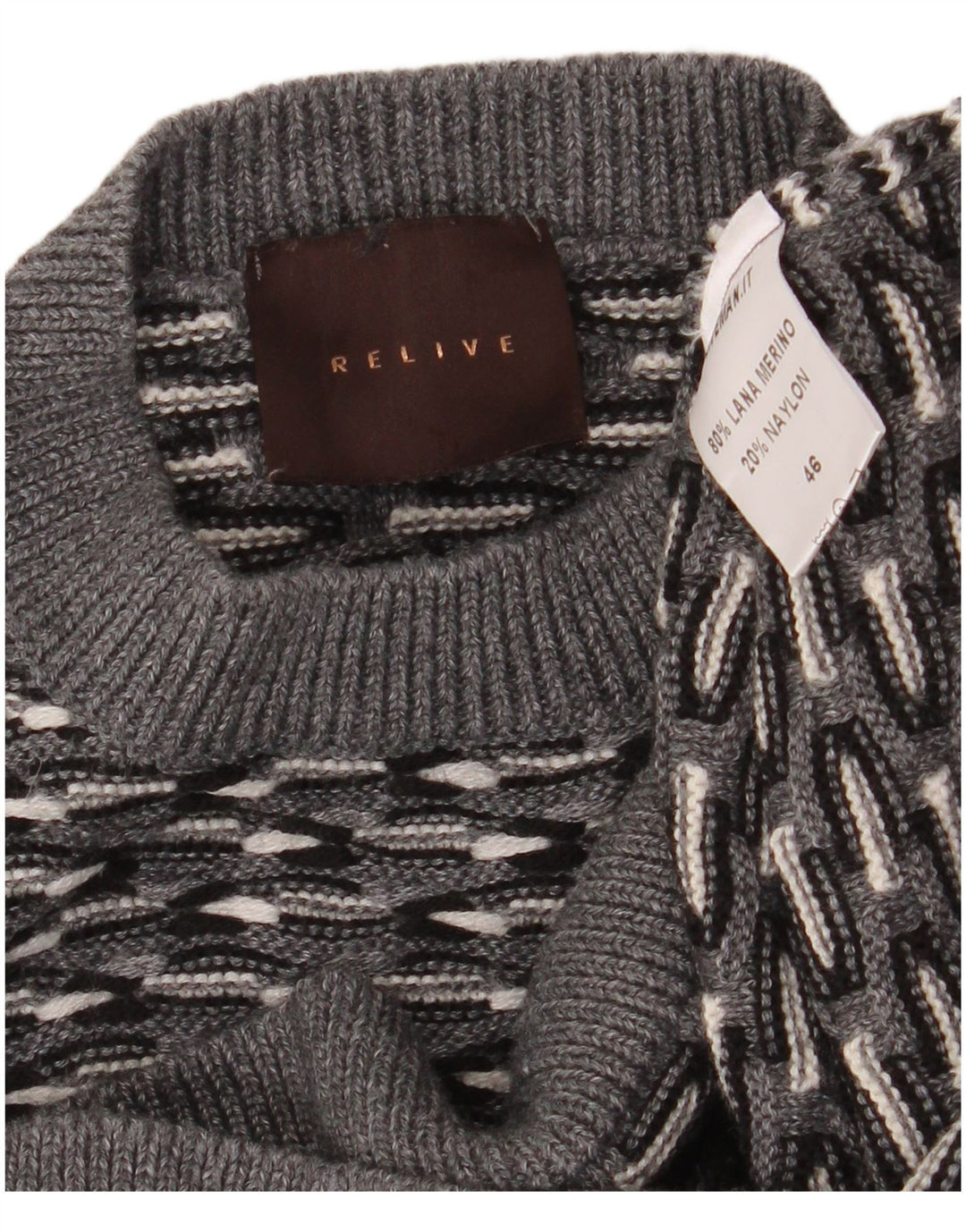 RELIVE Jersey de cuello redondo para hombre IT 46 Small Grey Stripe Wool