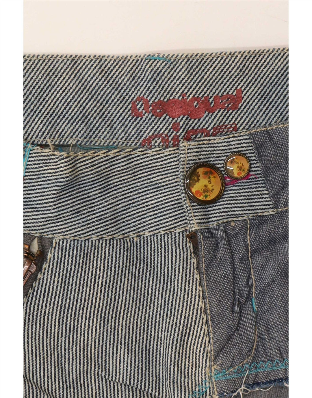 Pantalones cortos regulares para mujer Desigual EU 36 Small W28 Azul marino Patchwork Algodón