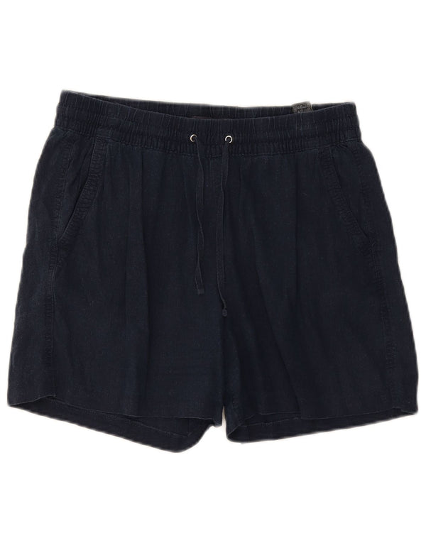 Marks & Spencer Pantalones cortos de cintura alta para mujer UK 12 Medium W30 Lino azul marino
