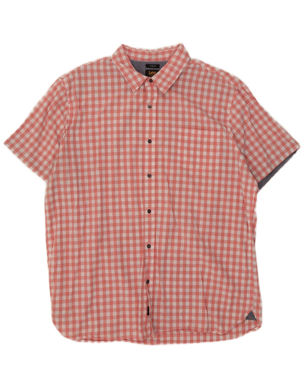 Lee - Camisa elástica de manga corta para hombre, ajuste regular, talla 2XL, algodón a cuadros rosa