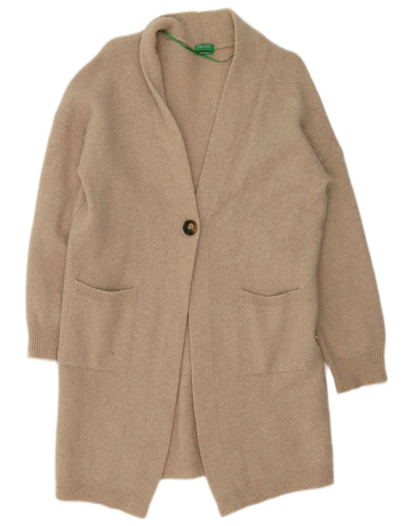 Benetton Cárdigan Largo para Mujer UK 44 Large Lana Beige