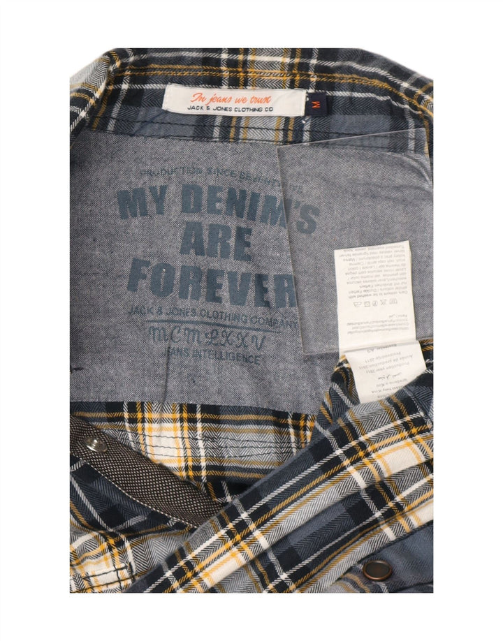 JACK & JONES Hombre Camisa De Franela Algodón A Cuadros Azul Medio