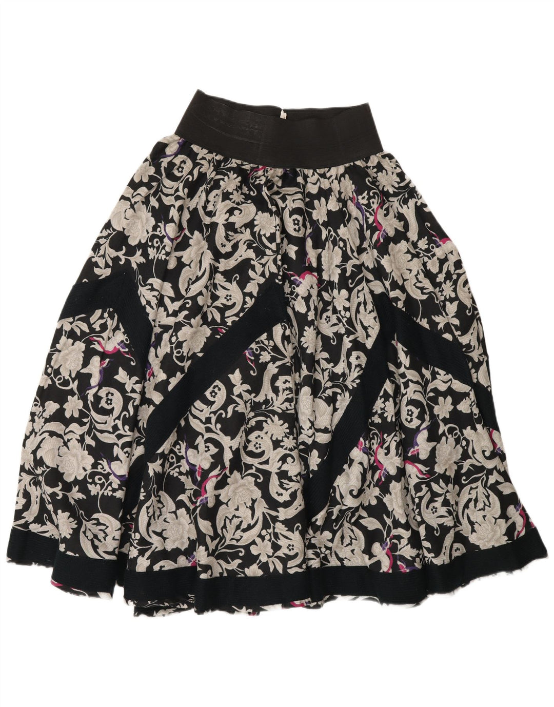 Falda acampanada vintage para mujer mediana W26 viscosa floral negra