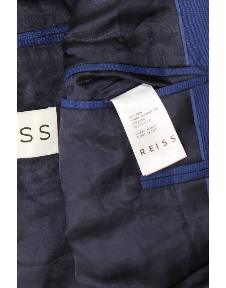 Reiss Chaqueta tipo blazer con 1 botón para hombre UK 40 Large Lana azul