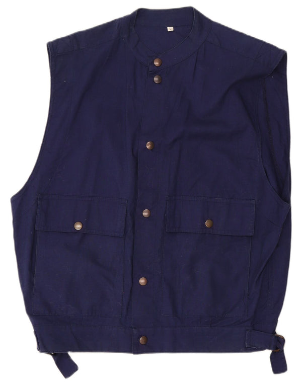 Vintage hombres Gilet Reino Unido 40 grande algodón azul marino