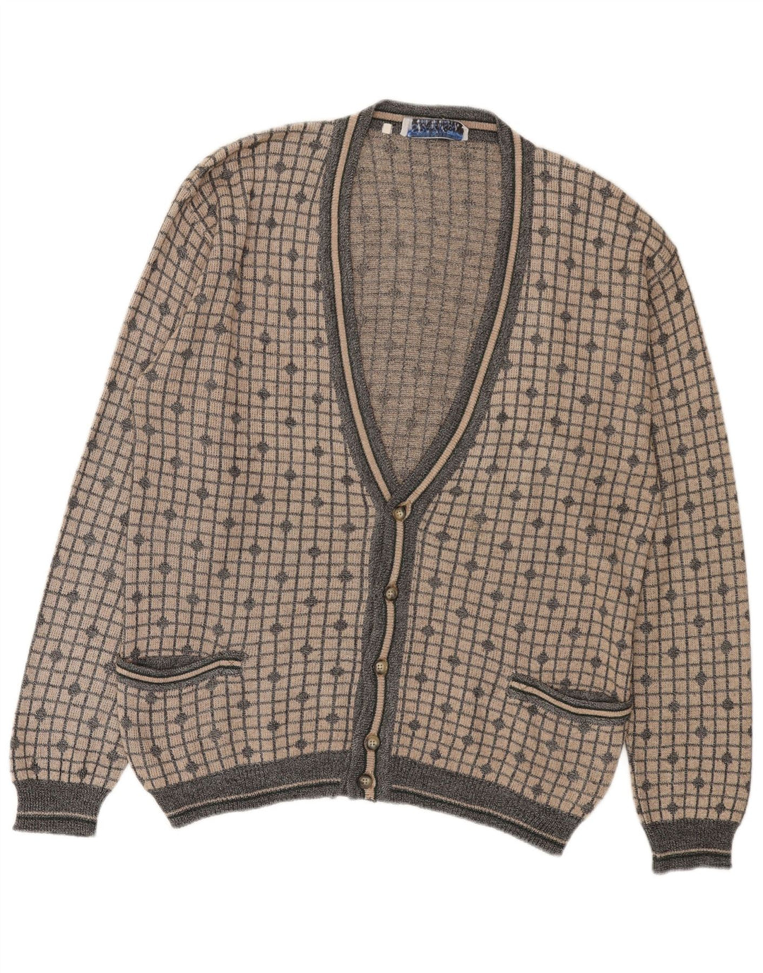 Spazio Cárdigan para Hombre IT 52 Large Beige Check Cotton