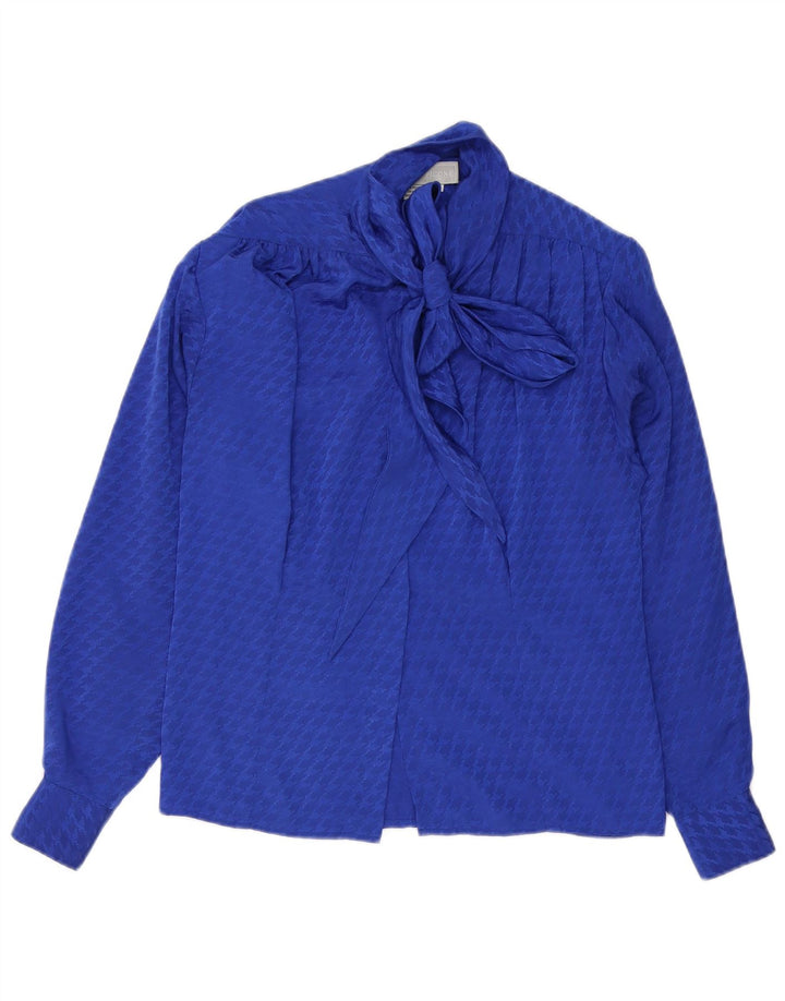 Evan Picone Blusa con lazo frontal para mujer US 4 Small Blue Houndstooth