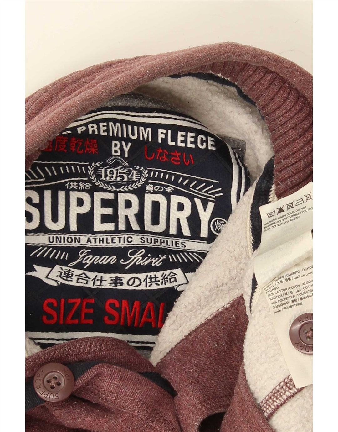 Superdry Sudadera con cuello con botones para hombre, jersey pequeño de algodón burdeos