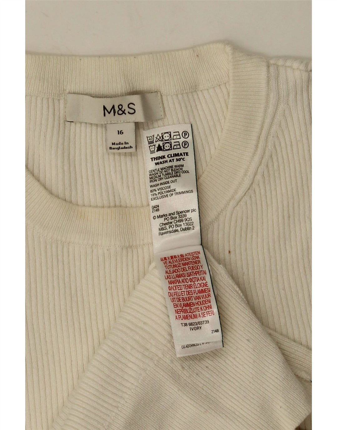 Marks & Spencer Top para mujer de manga larga UK 46 Viscosa blanca grande