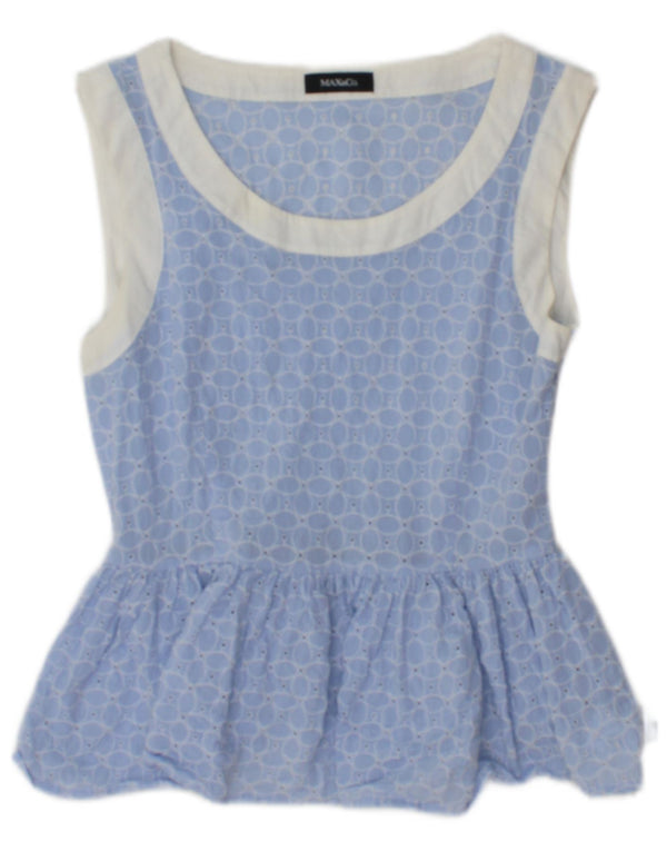 Max & Co. Blusa corta sin mangas para mujer UK 8 Small Blue Floral Cotton