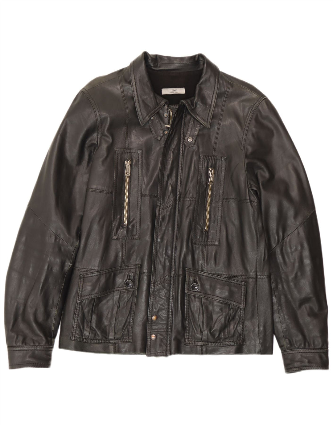 Zen Chaqueta de cuero para hombre IT 52 Cuero negro grande