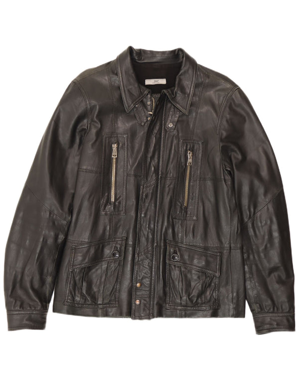 Zen Chaqueta de cuero para hombre IT 52 Cuero negro grande