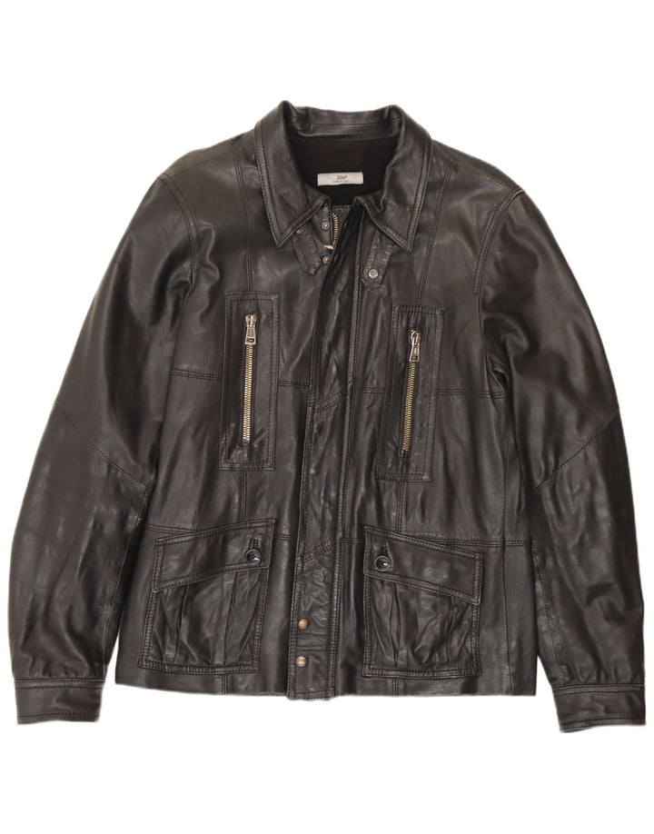 Zen Chaqueta de cuero para hombre IT 52 Cuero negro grande