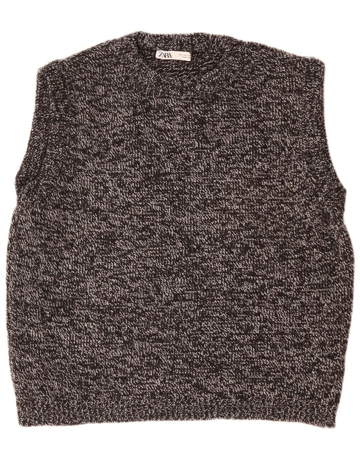 Zara Hombre Chaleco Tank Top Small Poliacrílico Moteado Negro