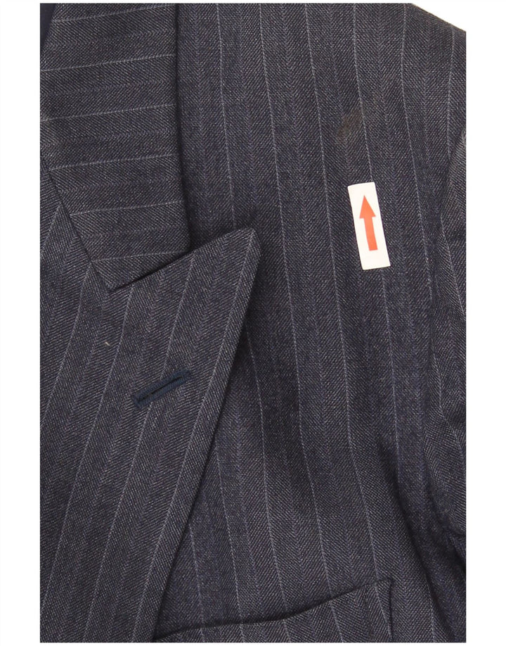 Vintage hombres doble pecho Blazer chaqueta Reino Unido 38 medio azul marino rayas